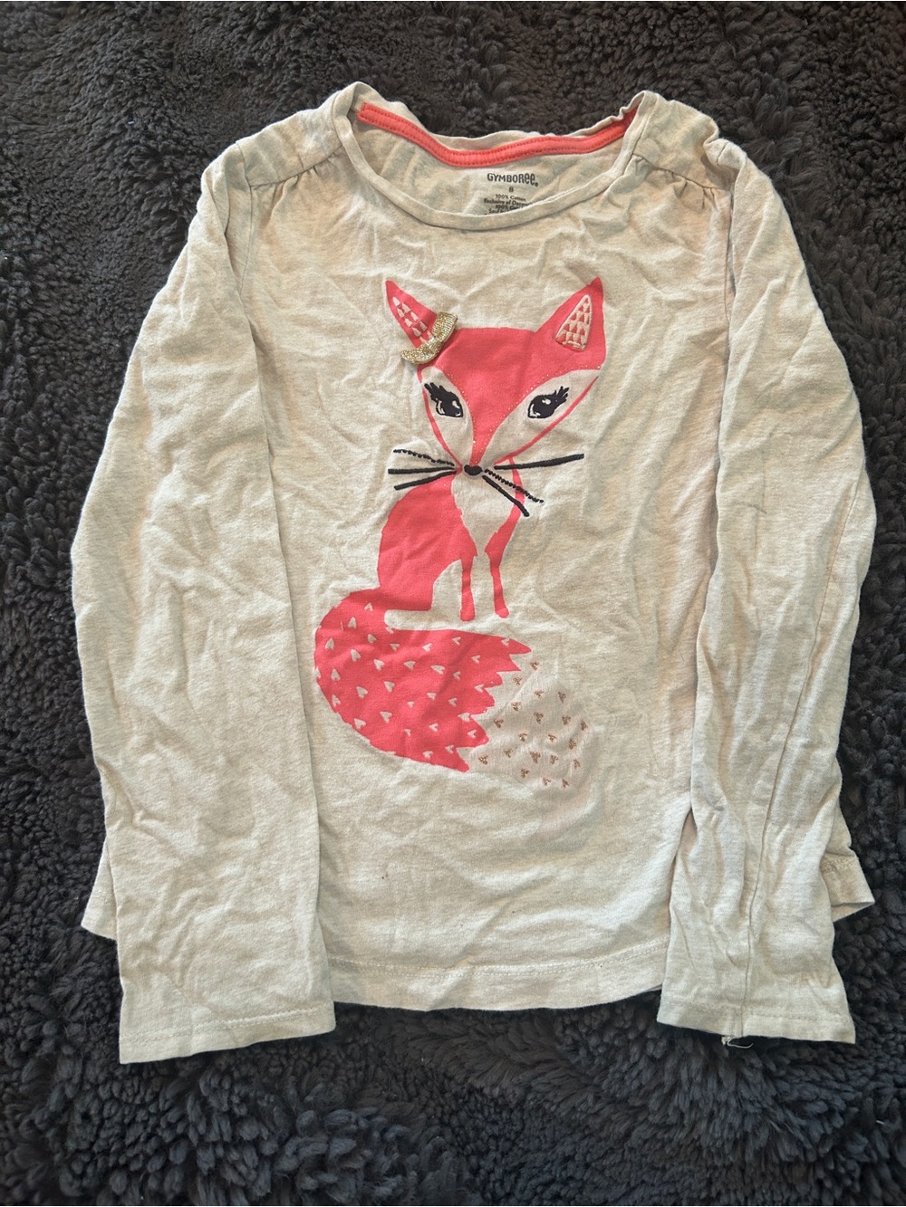 Gymboree Cream Long-Sleeve Top with Pink Fox Graphic